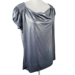 Vintage DS By Debbie Shuchat Evening Blouse Sz Large Metallic Gunmetal Shimmery